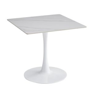 ТРАПЕЗАРНА МАСА TETRAN HM18315.01 МЕТАЛ В БЯЛО - ПЛОТ ОТ СИНТЕРОВАН КАМЪК В СНЕЖНОБЯЛ ЦВЯТ 80X80X74ВСМ