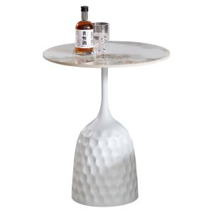 ХОЛНА МАСА LONGSTEM HM18317.01 БЯЛА МЕТАЛНА ОСНОВА - ПЛОТ ОТ СИНТЕРОВАН КАМЪК В ЦВЯТ КАЛАКАТА ЗЛАТО Φ50