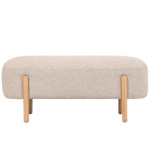 ДЪЛГА ТАБУРЕТКА С КРЕМАВА ВЪЗГЛАВНИЦА И ДЪРВЕНИ КРАКА 108X41X48 СМ