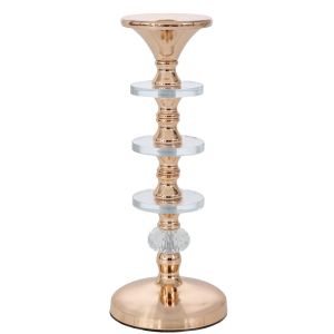 ЗЛАТИСТ МЕТАЛЕН СВЕЩНИК С АКРИЛНИ ДЕТАЙЛИ 11X28,5 СМ