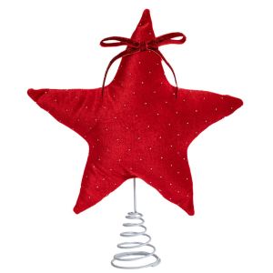 ВРЪХ ЗА ЕЛХА КОЛЕДНА ЧЕРВЕНА ПЛЮШЕНА ЗВЕЗДА 16X28 СМ