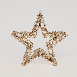 ЗЛАТИСТА ЗВЕЗДА 50СМ, 50 LED, 3XAA БАТЕРИИ, ТАЙМЕР, СРЕБЪРЕН МЕДНА ЖИЦА, ТОПЛО БЯЛ LED, КАБЕЛ 30СМ, IP20