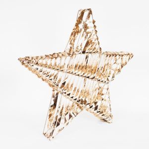 ЗЛАТИСТА ЗВЕЗДА 60СМ, 60 LED, 3XAA БАТЕРИИ, ТАЙМЕР, СРЕБЪРЕН МЕДНА ЖИЦА, ТОПЛО БЯЛ LED, КАБЕЛ 30СМ, IP20