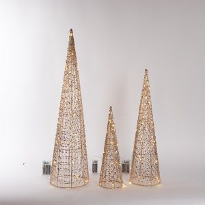 ЗЛАТИСТИ КОНУСИ 40/60/80 СМ, 3 ДИЗАЙНА, 20/30/40 МИНИ LED, КУТИЯ ЗА БАТЕРИИ 2XAA/3XAA, ТАЙМЕР, СРЕБЪРНИ МЕДНИ КАБЕЛИ ЗЛАТИСТА МЕТАЛНА РАМКА, ТОПЛО БЯЛ LED, КАБЕЛ 30 СМ, IP44