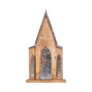 КОЛЕДНА ДЕКОРАТИВНА ДЪРВЕНА КЪЩИЧКА FL0649 СРЕБЪРЕН ЦВЯТ 19x7x36см