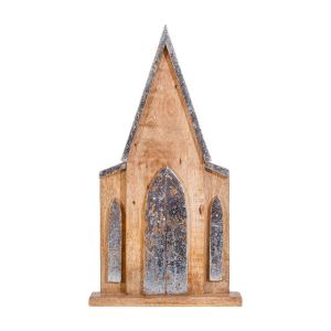 КОЛЕДНА ДЕКОРАТИВНА ДЪРВЕНА КЪЩИЧКА FL0649 СРЕБЪРЕН ЦВЯТ 28x7x61см