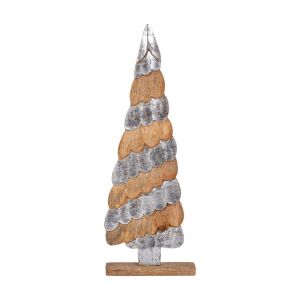 КОЛЕДНА ДЪРВЕНА ДЕКОРАТИВНА ЕЛА С АЛУМИНИЕВИ ДЕТАЙЛИ FL0624 КАФЯВО-СРЕБЪРИСТ ЦВЯТ 23x8x72см