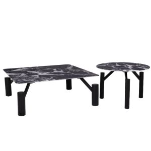 КОМПЛЕКТ 2 ЧЕРНИ МЕТАЛНИ МАСИ С ЧЕРНА МРАМОРНА ПОВЪРХНОСТ 90X90X35CM D60X42CM