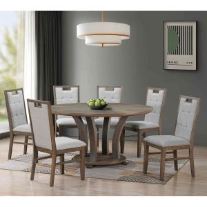 КОМПЛЕКТ ЗА ТРАПЕЗАРИЯ GORDON ОТ ДЪРВО: МАСА + 6 СТОЛА, АНТИЧНО СИВ ОРЕХ, ТЕКСТУРИРАНО СИВО