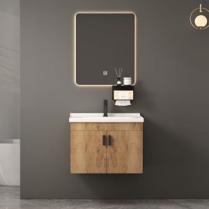 КОМПЛЕКТ МЕБЕЛИ ЗА БАНЯ IDEA-3 NATURAL, LED ОГЛЕДАЛО + ПЛОТ С МИВКА И СМЕСИТЕЛ