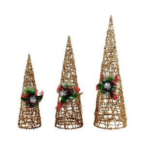 КОМПЛЕКТ ОТ 3 КОЛЕДНИ ЕЛХИ С ОСВЕТЛЕНИЕ, FL2021, ЦВЯТ БРОНЗ, 40см, 50см, 60см