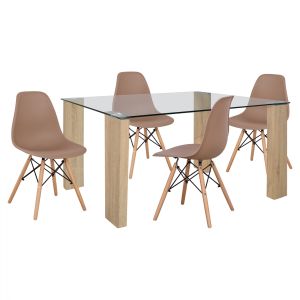 КОМПЛЕКТ ТРАПЕЗНА МАСА ОТ 5 ЧАСТИ С МАСА MORGAN 140X80X75X И СТОЛОВЕ TWIST CAPPUCCINO HM11406