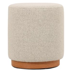 КРЪГЛА ТАБУРЕТКА С КРЕМАВА ВЪЗГЛАВНИЦА НА ДЪРВЕНА ОСНОВА 41X41X44СМ