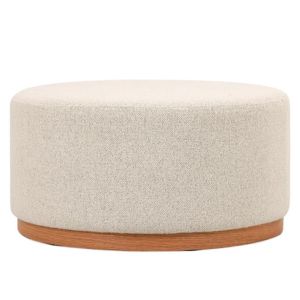 КРЪГЛА ТАБУРЕТКА С КРЕМАВА ВЪЗГЛАВНИЦА НА ДЪРВЕНА ОСНОВА 80X80X41СМ