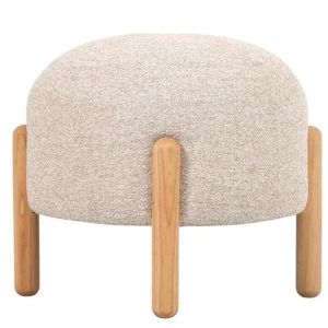 КРЪГЛА ТАБУРЕТКА С КРЕМАВА ВЪЗГЛАВНИЦА С ДЪРВЕНИ КРАКА 45X45X36 СМ