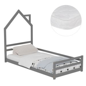 ЛЕГЛО С МАТРАК HOUSER HM21301.01 БОРОВА ДЪРВЕСИНА В СИВ ЦВЯТ -- МАТРАК 90X190СМ