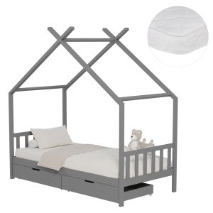 ЛЕГЛО С МАТРАК KLARICE HM21305.02 БОРОВА ДЪРВЕСИНА В СИВ ЦВЯТ -- МАТРАК 90X190СМ