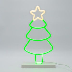 НЕОНОВА ЛАМПА С ВЪЖЕ 19X35СМ, 4,5V АДАПТЕР, КОЛЕДНА ЕЛХА, С ЦОКЪЛ ЗЕЛЕН И ЖЪЛТ LED, КАБЕЛКА 3М, IP44