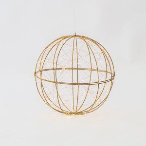 ОСВЕТЯВАЩА МЕТАЛНА ТОПКА, 240 ТОПЛО БЯЛИ LED, С АДАПТЕР, МЕДНА ЖИЦА, 500 СМ КАБЕЛ, 40 СМ, IP44