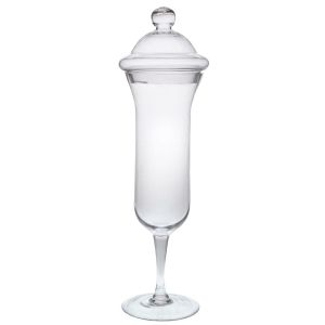 ПРОЗРАЧНА СТЪКЛЕНА ВАЗА НА КРАК С КАПАК 21X66 СМ