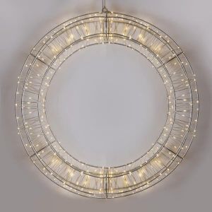 СВЕТЕЩ МЕТАЛЕН ВЕНЕЦ 50cm, 360 LED, 4,5V ADAPTOR, TIMER, SILVER METAL FRAME, SILVER COPPER WIRE, WARM WHITE LED, LEAD WIRE 5m, IP44