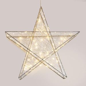 СВЕТЕЩА ЗВЕЗДА 110 СМ, 480 LED, 4,5V АДАПТЕР, ТАЙМЕР, СРЕБЪРНА МЕТАЛНА РАМКА, СРЕБЪРНА МЕДНА ЖИЦА, ТОПЛО БЯЛА LED СВЕТЛИНА, ЗАХРАНВАЩА ЖИЦА 5 М, IP44