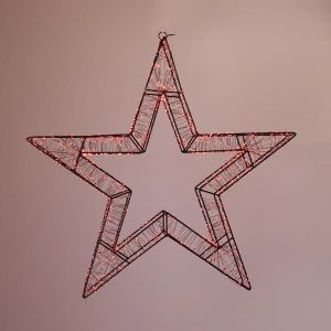 СВЕТЕЩА ЗВЕЗДА 50 СМ, 1200 LED, 31V АДАПТЕР, ТАЙМЕР, ЧЕРНА МЕТАЛНА РАМКА, ЧЕРНА МЕДНА ЖИЦА, ЧЕРВЕН LED, ЗАХРАНВАЩ ЖИЛ 5 М, IP44