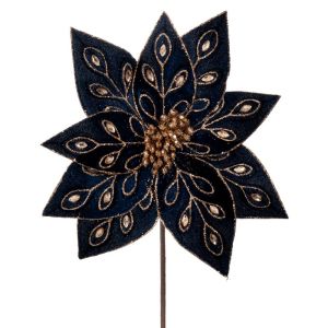 СИНЯ КАДИФЕНА КОЛЕДНА ЗВЕЗДА С ДИАМАНТИ СТЪБЛО 60 СМ