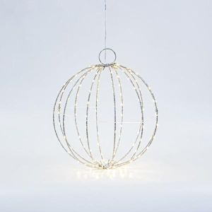 СРЕБЪРНА МЕТАЛНА ТОПКА 30 СМ, 144 МИНИ LED, АДАПТЕР, СРЕБЪРНА МЕДНА ЖИЦА, ТОПЛО БЯЛА LED СВЕТЛИНА, ЖИЛ 3 М, IP44