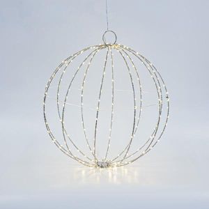 СРЕБЪРНА МЕТАЛНА ТОПКА 40 СМ, 240 МИНИ LED, АДАПТЕР, СРЕБЪРНА МЕДНА ЖИЦА, ТОПЛО БЯЛА LED СВЕТЛИНА, ЖИЛ 3 М, IP44