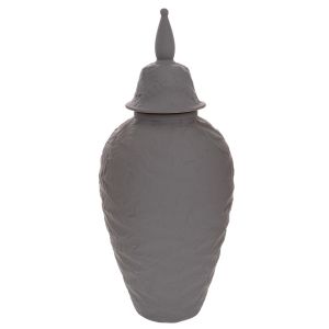 ТЪМНОСИВА КЕРАМИЧНА ВАЗА С КАПАК 16X38 СМ