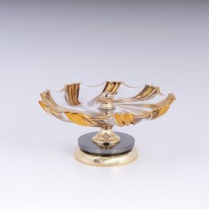 ДЕКОРАТИВНА ФРУКТИЕРА ОТ СТЪКЛО С МЕТАЛНИ АКЦЕНТИ, ЗЛАТИСТ 23X17СМ