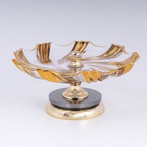 ДЕКОРАТИВНА ФРУКТИЕРА ОТ СТЪКЛО С МЕТАЛНИ АКЦЕНТИ, ЗЛАТИСТ 32X20СМ