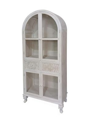 ДЪРВЕНА ВИТРИНА, СВЕТЛО СИВА, 67.5X32X160СМ