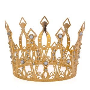 ЗЛАТНА МЕТАЛНА КОРОНА С ПРОЗРАЧНИ СКЪПОЦЕННИ КАМЪНИ 13X9 СМ