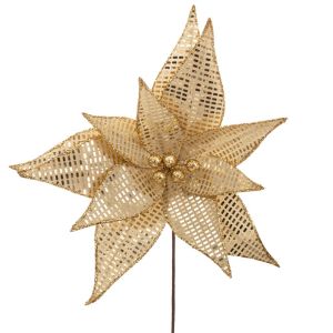 ДЕКОРАТИВЕН ЗЛАТЕН КЛОН ПУАНСЕТИЯ С ОГЛЕДАЛЕН ЕФЕКТ D30X35СМ