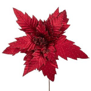 ДЕКОРАТИВЕН ЧЕРВЕН КЛОН ПУАНСЕТИЯ С БРОКАТ D40X55СМ