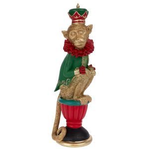 ЗЛАТНА ПОЛИРЕЗИНОВА МАЙМУНА С ЗЕЛЕН КОСТЮМ 11X10X34СМ