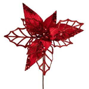 КОЛЕДЕН ЧЕРВЕН КЛОН ПУАНСЕТИЯ С БРОКАТ D26X45СМ