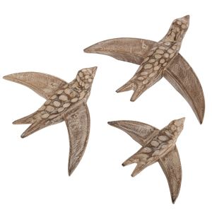 КОМПЛЕКТ 3 ДЕКОРАТИВНИ ПТИЦИ, ИЗРАБОТЕНИ ОТ МАНГОВО ДЪРВО 35X28X11 31X23X11 23X17X8 СМ