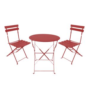 КОМПЛЕКТ БИСТРО ТРАПЕЗАРНА МАСА ОТ 3 ЧАСТИ, МЕТАЛНА, СГЪВАЕМА, ЦВЯТ ТЕРАКОТА, 60X71 СМ