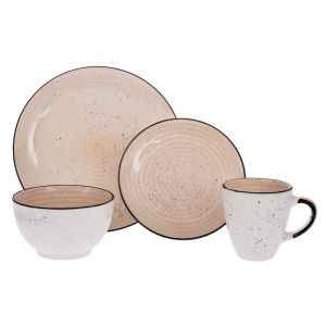 КОМПЛЕКТ ОТ 16 ЧАСТИ КРЕМАВ КЕРАМИЧЕН СЕРВИЗ С ЧЕРНА ЛИНИЯ