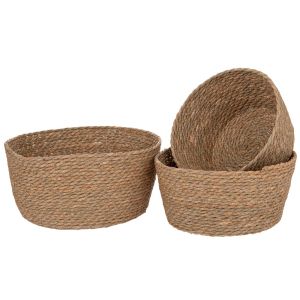 КОМПЛЕКТ ОТ 3 КОША ОТ РАТАН С ВЪЖЕ ОТ СЛАМА D35X17, 30X15, 26X13СМ