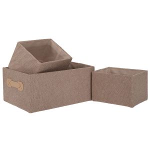 КОМПЛЕКТ ОТ 3 КРЕМАВИ ТЕКСТИЛНИ КОША ЗА СЪХРАНЕНИЕ 31X21X14СМ, 18X14X12СМ