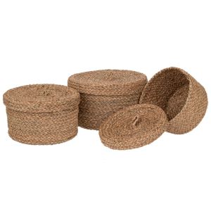 КОМПЛЕКТ ОТ 3 РАТАНОВИ КОША С КАПАК D28X16, D25X14, D22X12СМ