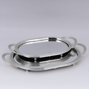 МЕТАЛЕН ПОДНОС S/2 С ОГЛЕДАЛО, СРЕБЪРЕН 27X45СМ / 21X38СМ