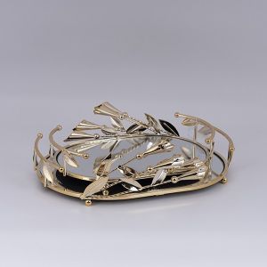 МЕТАЛНИ ПОДНОСА S/2 С ОГЛЕДАЛО ЗЛАТИСТО 36X26 / 30X20СМ