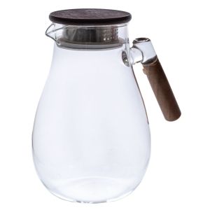 ПРОЗРАЧНА КАНА С ДЪРВЕНА ДРЪЖКА И КАПАК D12,5X23CM