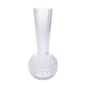 ПРОЗРАЧНА СТЪКЛЕНА ВАЗА С ВИСОКО ГЪРЛО D12X25СМ