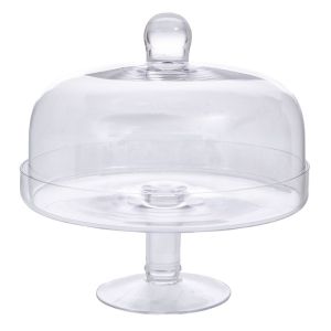 ПРОЗРАЧНА СТЪКЛЕНА ПОСТАВКА ЗА ТОРТА С КАПАК D24X24СМ